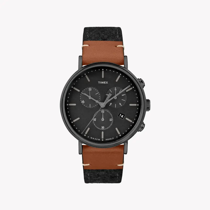 TIMEX Fairfield Essential TW2R62100 - Unisex Black Fabric & Brass Chronograph Watch with INDIGLO Night-Light-0