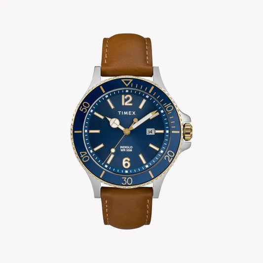 TIMEX City Collection Harborside TW2R64500 - Men's Craftsmanship Watch with Blue Dial & Tan Leather Band-0