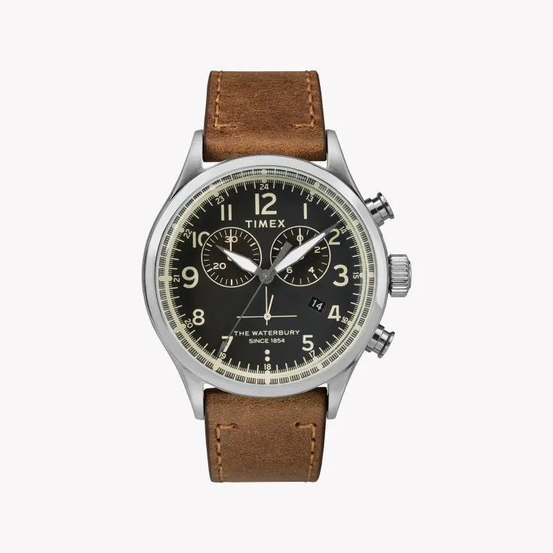 TIMEX Heritage Waterbury TW2R70900 - Classic Men's Watch with Black Dial & Tan Leather Band-0