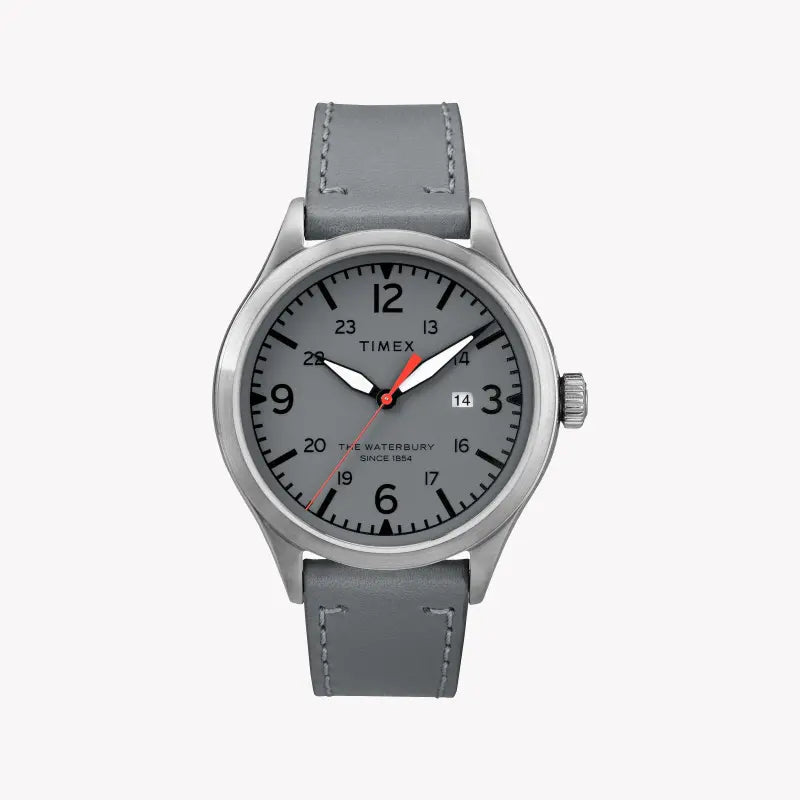 TIMEX Heritage Waterbury TW2R71000 - Unisex Gray Leather & Stainless Steel Watch with INDIGLO-0