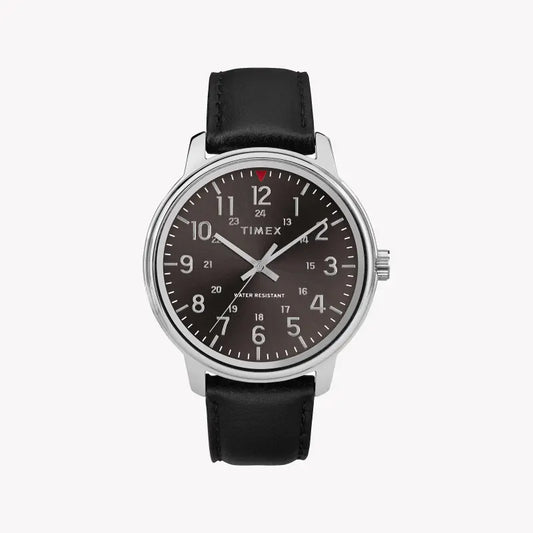 TIMEX Main Street TW2R85500 - CLASSIC BLACK LEATHER MEN'S WATCH WITH BRASS CASE-0