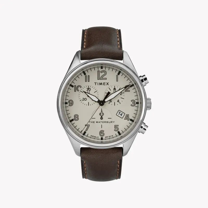 TIMEX HERITAGE WATERBURY TW2R88200 - CLASSIC TAN DIAL MEN'S WATCH WITH BROWN LEATHER STRAP-0