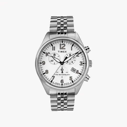 TIMEX HERITAGE WATERBURY TW2R88500 - ELEGANT SILVER & WHITE MEN'S CHRONOGRAPH WATCH-0