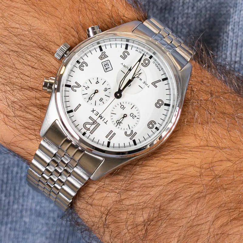 TIMEX HERITAGE WATERBURY TW2R88500 - ELEGANT SILVER & WHITE MEN'S CHRONOGRAPH WATCH-3