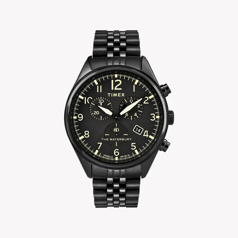 TIMEX Heritage Waterbury TW2R88600 - Men's Black Stainless Steel Chronograph Watch with INDIGLO Night-Light-0