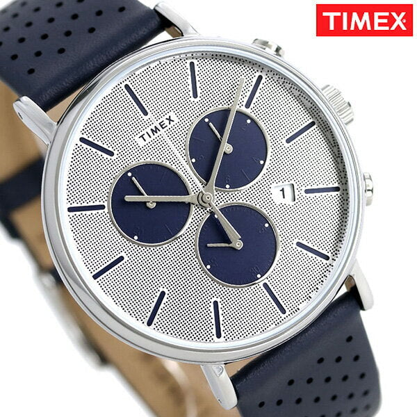 TIMEX Essential Fairfield TW2R97700 - Men's Blue Leather Band Silver Dial Watch-3