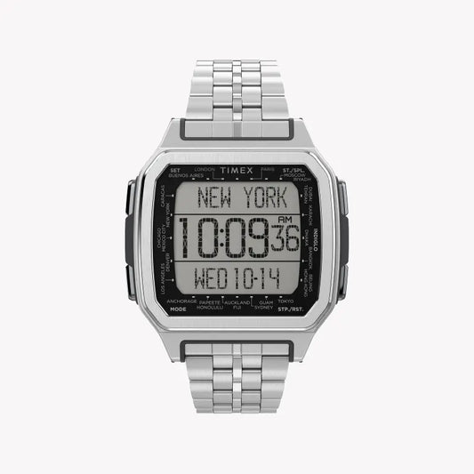 TIMEX Digital Command Urban Men's Watch - Silver Stainless Steel & Resin, 100m Water-Resistant-0