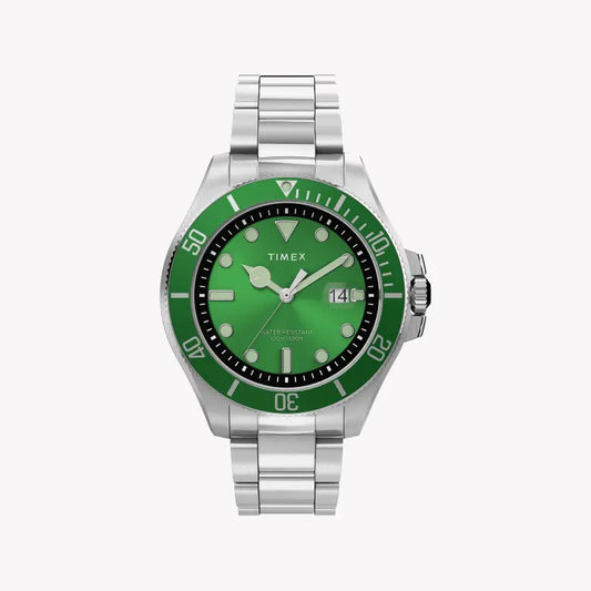 TIMEX Men's Harborside Coast TW2U72000 - Stylish Green Dial & Silver Stainless Steel Watch-0