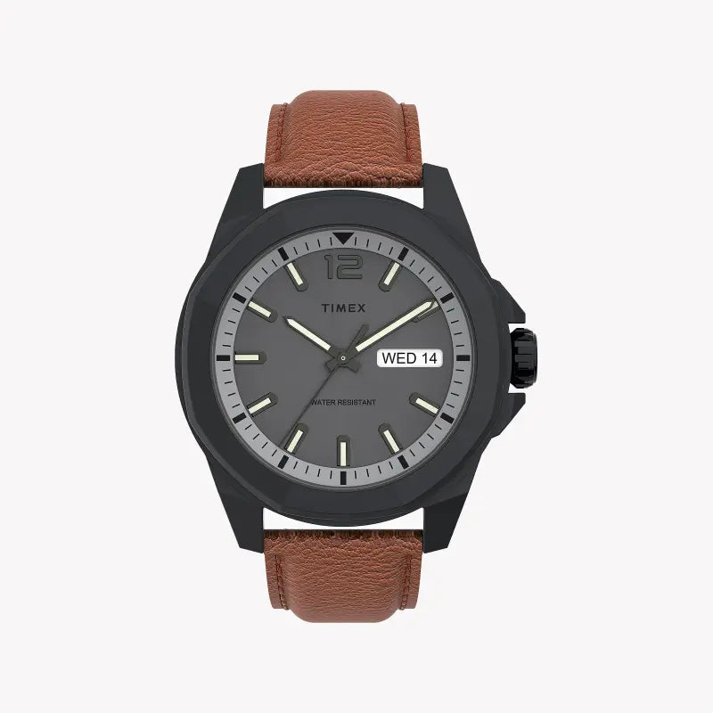 TIMEX Men's City Collection Essex Avenue - Elegant Gray Dial with Brown Leather Band Watch-0