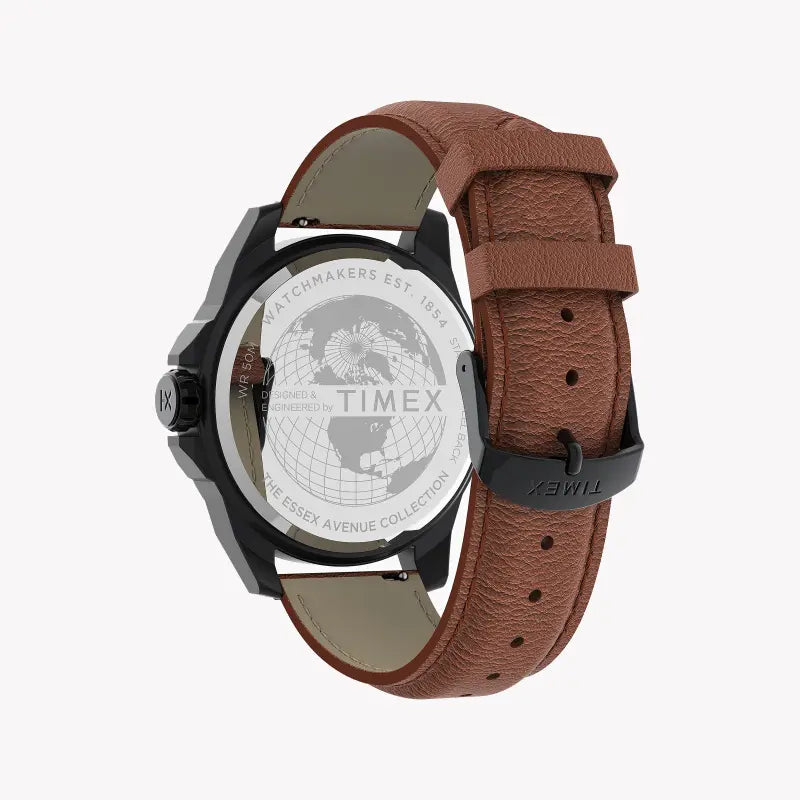 TIMEX Men's City Collection Essex Avenue - Elegant Gray Dial with Brown Leather Band Watch-3