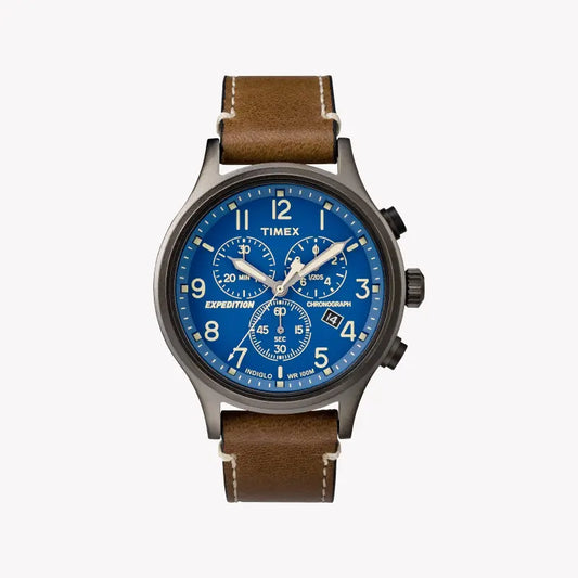 TIMEX Expedition Scout TW4B09000 - Rugged Men's Watch with Brown Leather Band & Blue Dial-0