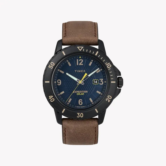 TIMEX EXPEDITION GALLATIN SOLAR - STYLISH MEN'S WATCH WITH BROWN LEATHER & BLUE DIAL-0