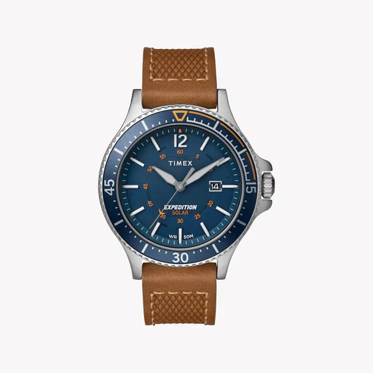 TIMEX EXPEDITION RANGER SOLAR TW4B15000 - CLASSIC TAN LEATHER & BLUE DIAL MEN'S WATCH-0