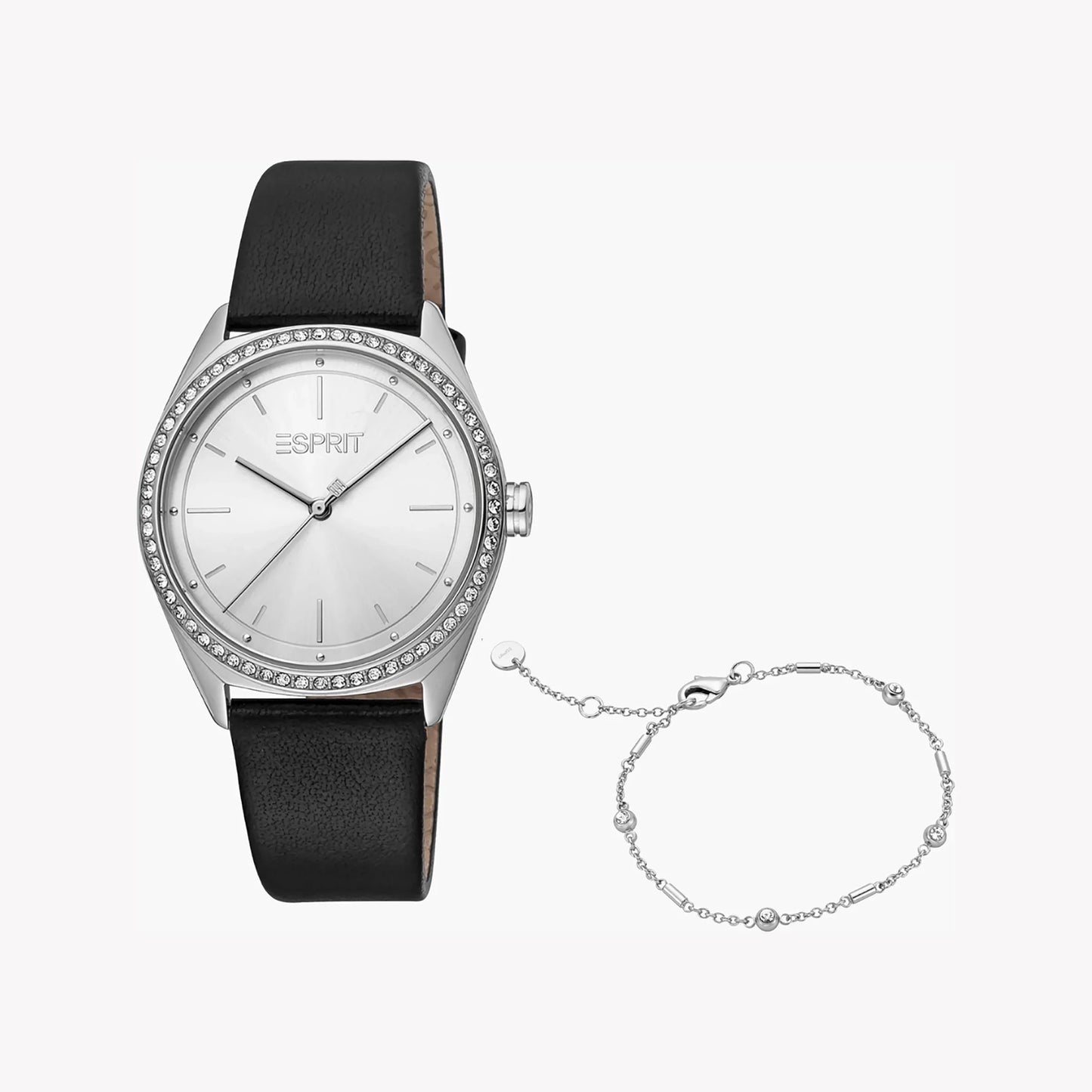 ESPRIT Women's Watch with Silver Stainless Steel Case and Black Leather Band-0