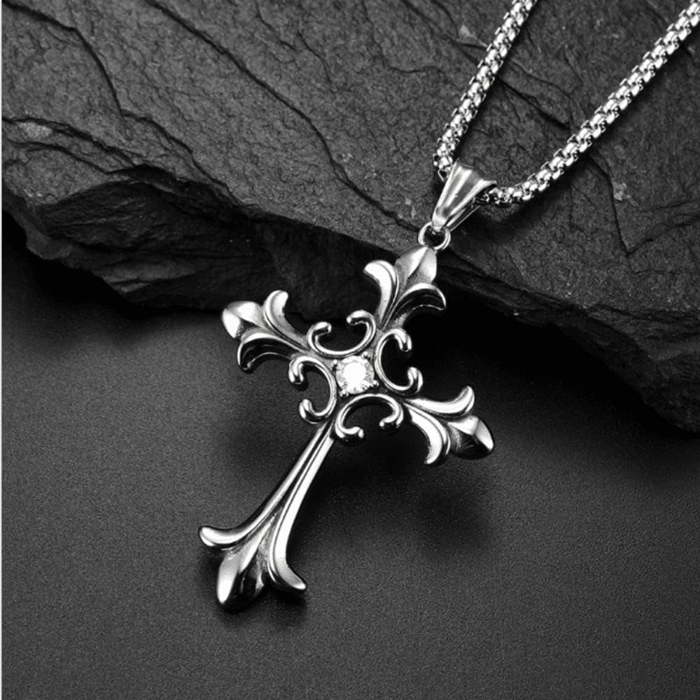 Stainless Steel Cross Pendant Necklace Men'S Lord'S Prayer Necklace Square Chain 22 24 Ihes