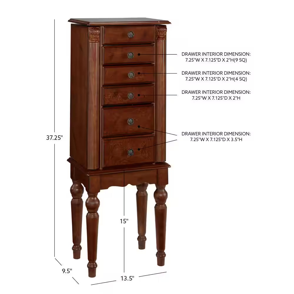 Ollie Deep Cherry Finish Petite Jewelry Armoire with Flip Top and Inset Mirror