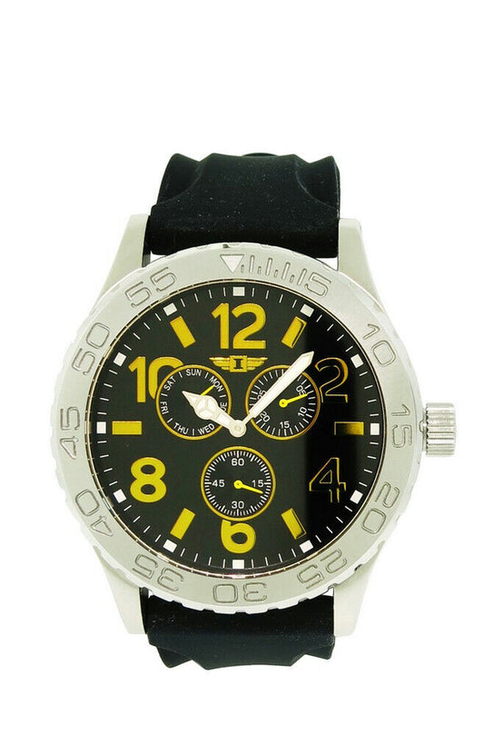 I by Invicta IBI41705-002 Men'S Analog Gold Tone Day Date Black Silicone Watch