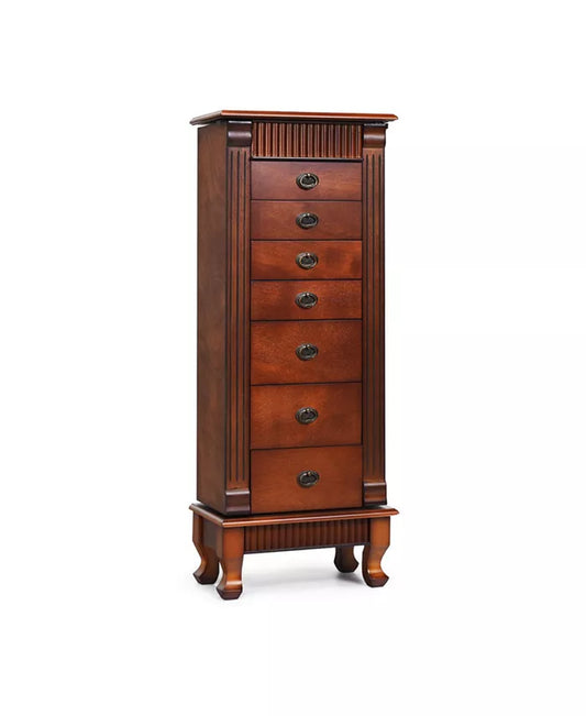 Wooden Jewelry Armoire Cabinet Storage Chest with Drawers and Swing Doors