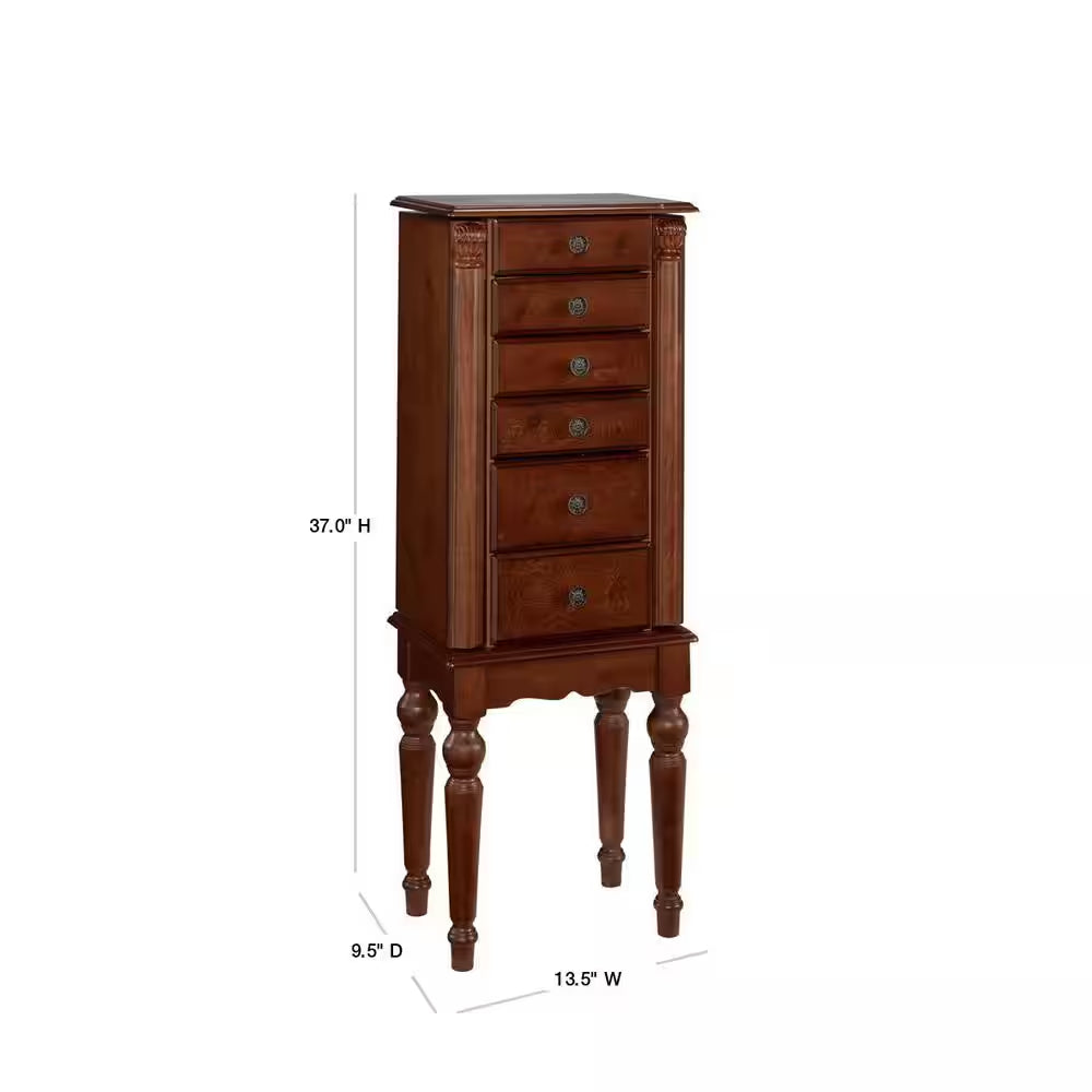 Ollie Deep Cherry Finish Petite Jewelry Armoire with Flip Top and Inset Mirror