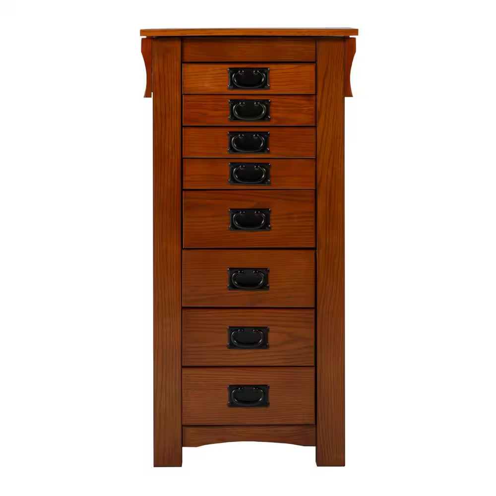 Arden Mission Oak Wood Free Standing 19.63 In. W Jewelry Armoire with Necklace Hooks