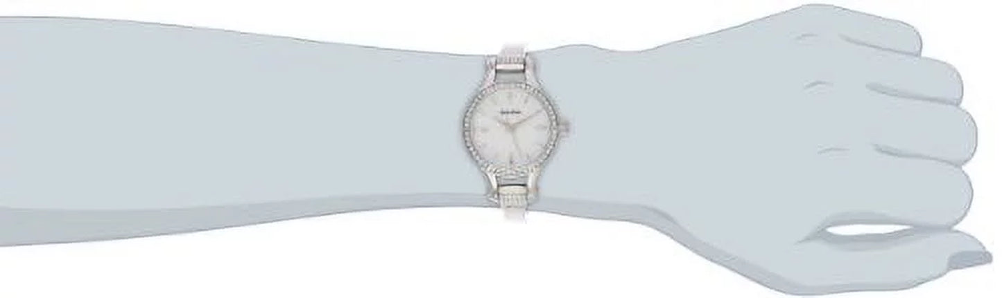 96L128 Women'S Crystal White MOP Dial Stainless Steel Bangle Bracelet Watch