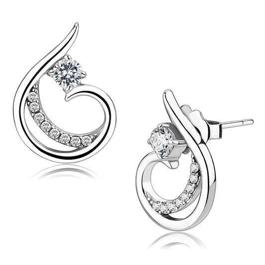 DA077 - High polished (no plating) Stainless Steel Earrings with AAA Grade CZ  in Clear-0