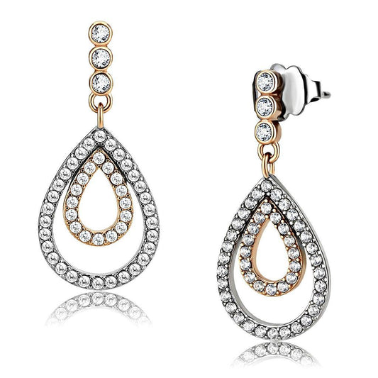 DA227 - Two-Tone IP Rose Gold Stainless Steel Earrings with AAA Grade CZ  in Clear-0