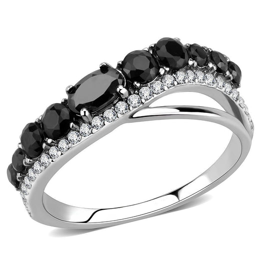 DA269 - High polished (no plating) Stainless Steel Ring with AAA Grade CZ  in Black Diamond-0