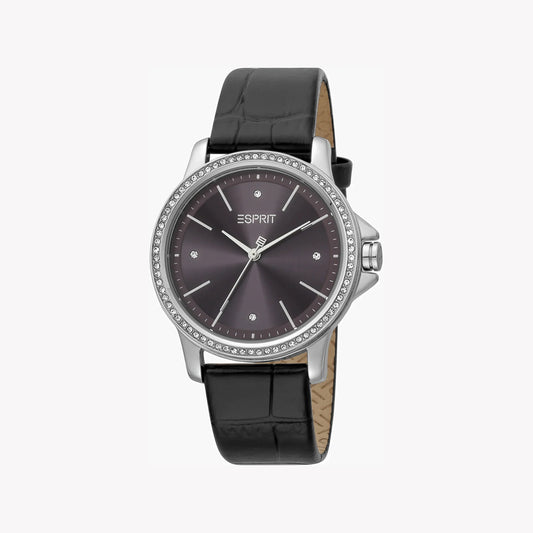 ESPRIT Women's Watch with Silver Stainless Steel Case and Black Leather Band-0