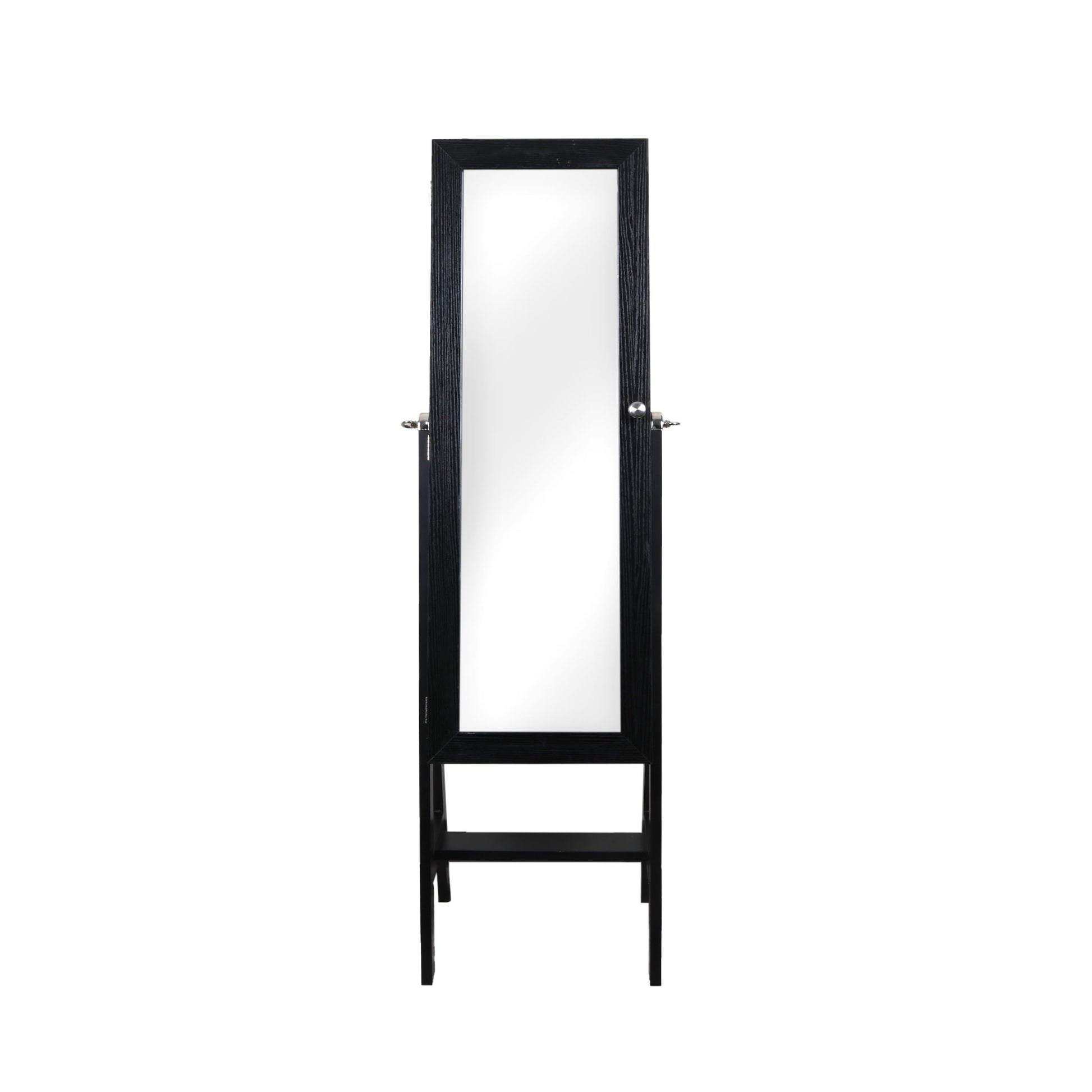 Prinz Black Jewelry Armoire Cabinet, Full-Length Mirror, Organizer with Hooks, Ring Slots, 3 Shelves