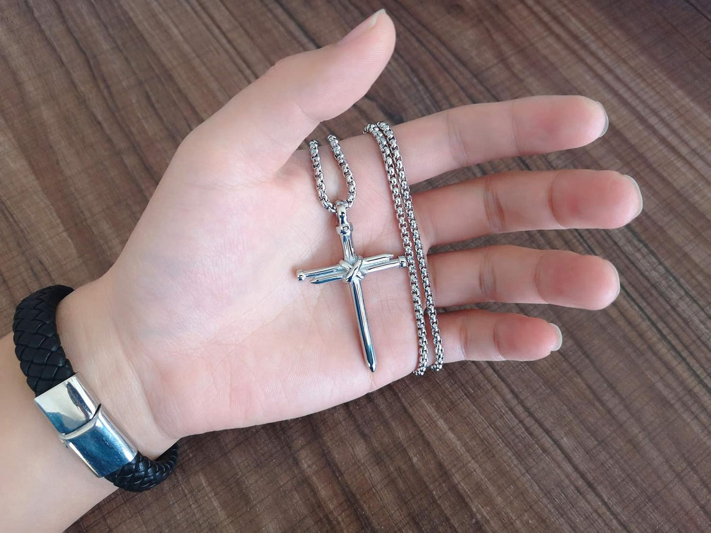 Men'S Nail Cross Necklace Stainless Steel Cross Pendant Necklace Christian Jewelry Gift for Men