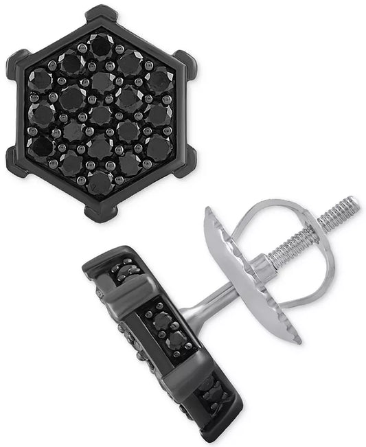 Men'S Black Diamond Hexagon Cluster Screw Back Stud Earrings (1 Ct. T.W.)