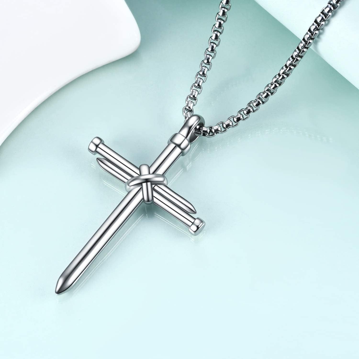 Men'S Nail Cross Necklace Stainless Steel Cross Pendant Necklace Christian Jewelry Gift for Men