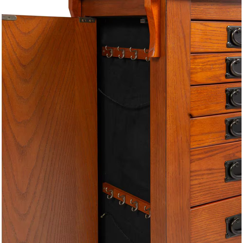 Arden Mission Oak Wood Free Standing 19.63 In. W Jewelry Armoire with Necklace Hooks