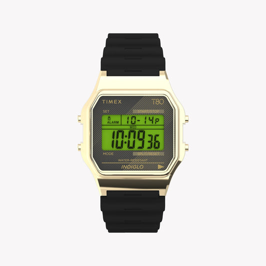 TIMEX T80 GOLD TONE & BLACK LENS - RETRO REIMAGINED UNISEX WATCH WITH RESIN STRAP-0