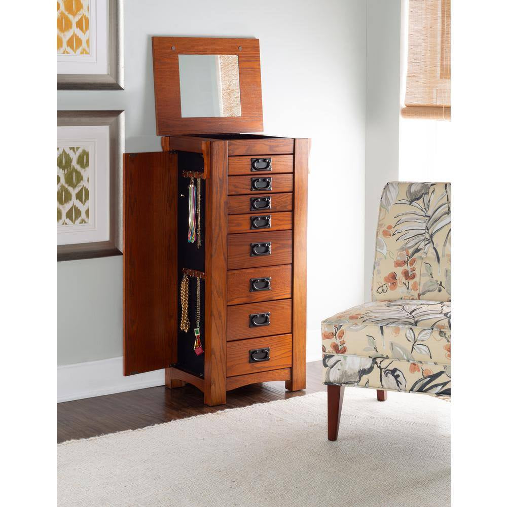 Arden Mission Oak Wood Free Standing 19.63 In. W Jewelry Armoire with Necklace Hooks