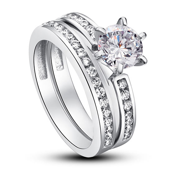 1 Carat Round Cut Created Diamond 925 Sterling Silver 2-Pc Wedding Engagement Ring Set XFR8014-0