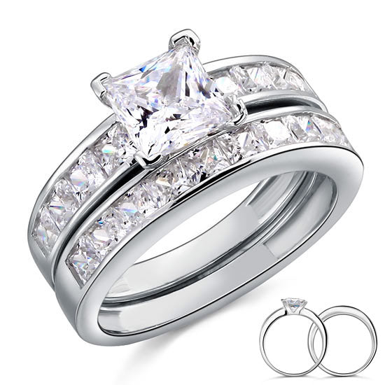 1 Ct Created Diamond 925 Sterling Silver Wedding Engagement Ring Set XFR8020-0