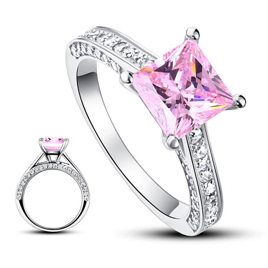 1.5 Carat Princess Cut Fancy Pink Created Diamond 925 Sterling Silver Wedding Engagement Ring XFR8195-0