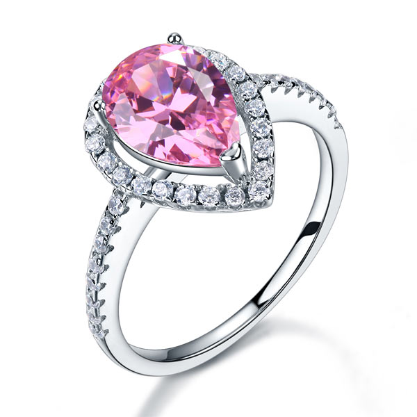 Sterling 925 Silver Wedding Engagement Ring Pear Fancy Pink Created Diamond Jewelry XFR8203-0