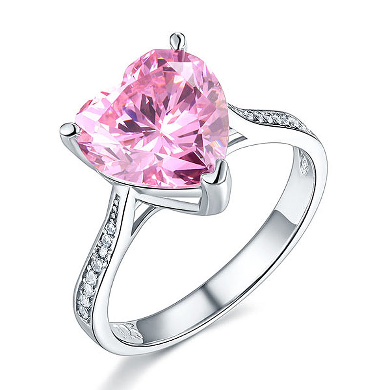 925 Sterling Silver Bridal Engagement Ring 3.5 Carat Heart Pink Created Diamond Jewelry XFR8216-0