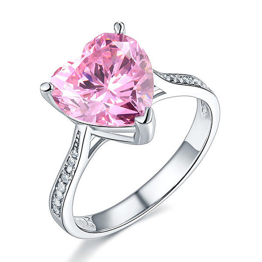 925 Sterling Silver Bridal Engagement Ring 3.5 Carat Heart Pink Created Diamond Jewelry XFR8216-0