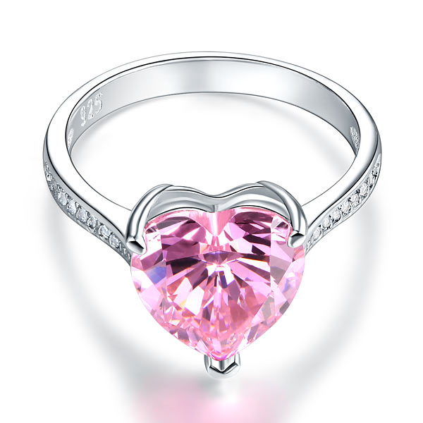 925 Sterling Silver Bridal Engagement Ring 3.5 Carat Heart Pink Created Diamond Jewelry XFR8216-2