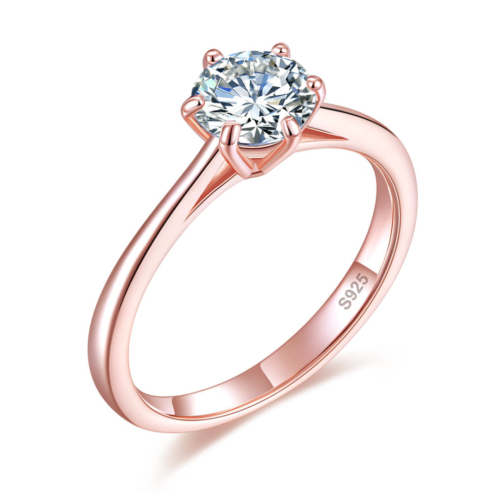 1 Carat 6 Claws Wedding Engagement Ring Solitaire Solid 925 Sterling Silver Rose Gold Plated XFR8315-0