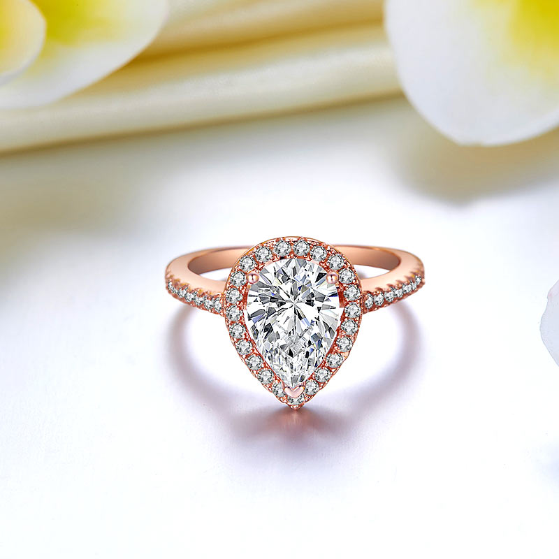 2 Ct Pear Cut Sterling 925 Silver Rose Gold Plated Ring Wedding Promise Engagement XFR8325-3