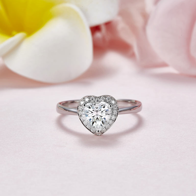 Heart Halo 1 Carat Moissanite Diamond Ring Engagement 925 Sterling Silver MFR8343-2