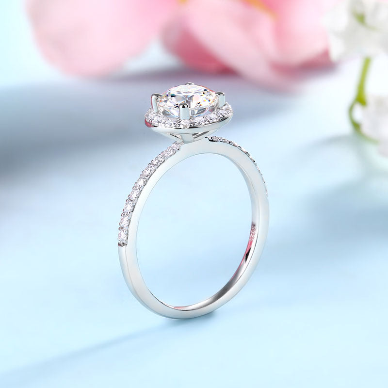 1 Carat Moissanite Diamond Halo Ring Set (1 pcs / 2 pcs) 925 Sterling Silver MFR8363-4