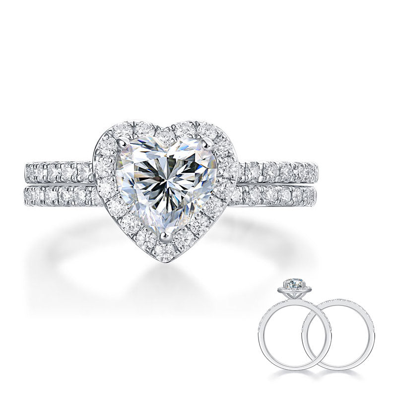 1 Carat Heart Moissanite Diamond  Ring Set (1 pcs / 2 pcs) 925 Sterling Silver MFR8366-0