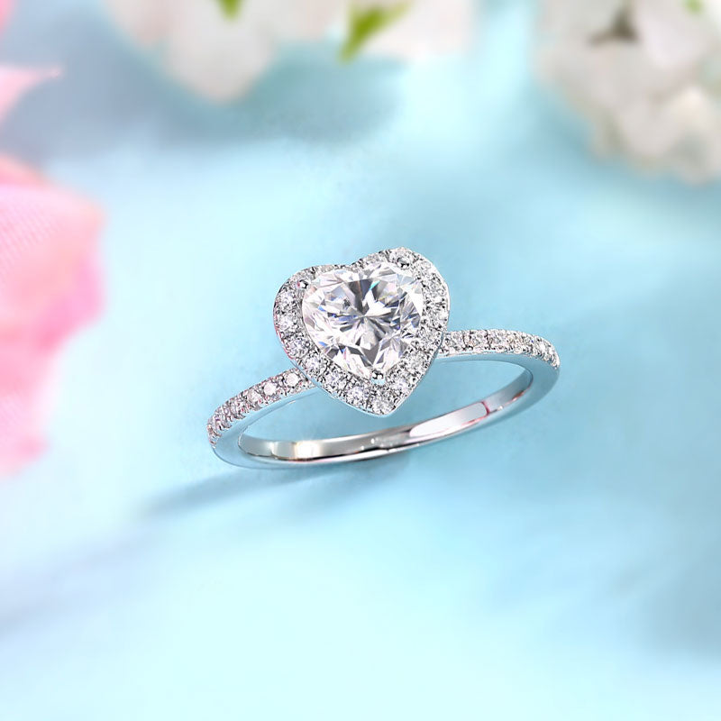 1 Carat Heart Moissanite Diamond  Ring Set (1 pcs / 2 pcs) 925 Sterling Silver MFR8366-4