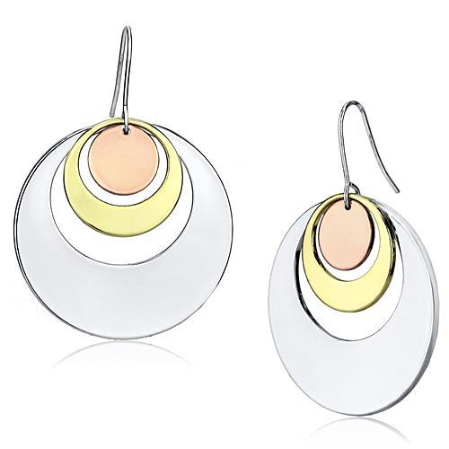 LO2671 - Rhodium + Gold + Rose Gold Iron Earrings with No Stone-0